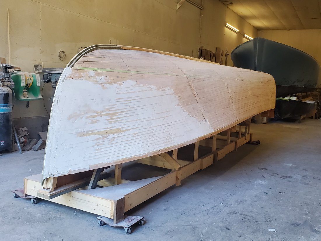 A Holland 20 hull under construction at the Belfast shop